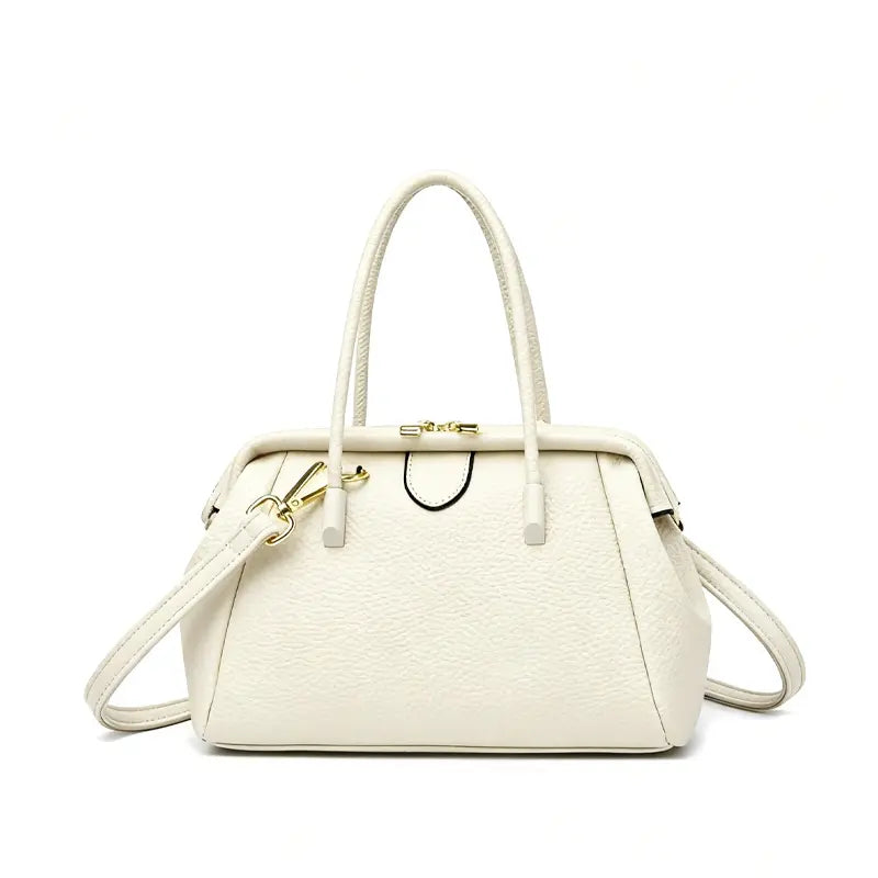 PU leather doctor bag off-white front view minimalist doctor bag