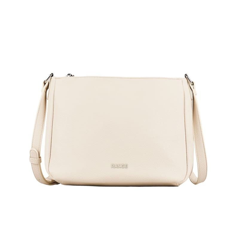 Elegant beige synthetic leather shoulder bag with multiple compartments, available for OEM and ODM private label production.
