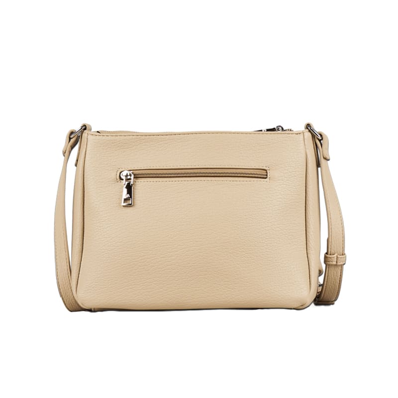 Stylish white PU shoulder bag featuring zippered and magnetic button closures, designed for customized manufacturing projects.