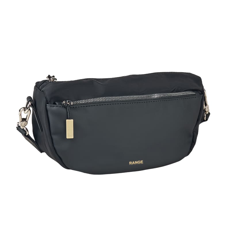 Customizable black nylon shoulder bag with adjustable fabric strap, designed for global OEM and ODM orders.