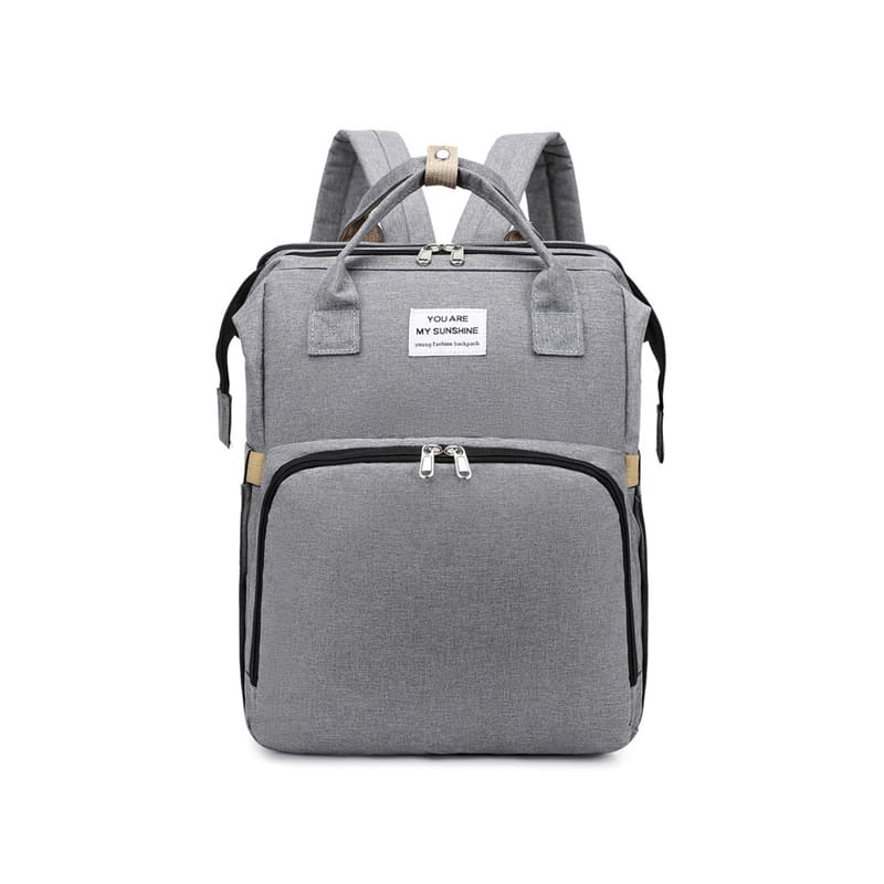 A grey Multi-Function Diaper Bag For Mom Baby Bag Large Capacity Mom Backpack