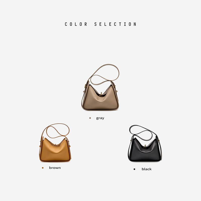 A grey Litchi Grain Leather Wide Strap Hobo Twist-Lock Crossbody shoulder bag color display