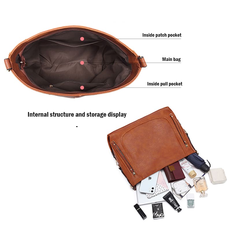 A brown Daily Handbags for Women Fashion PU Leather Tote Leisure Shoulder Bag structure