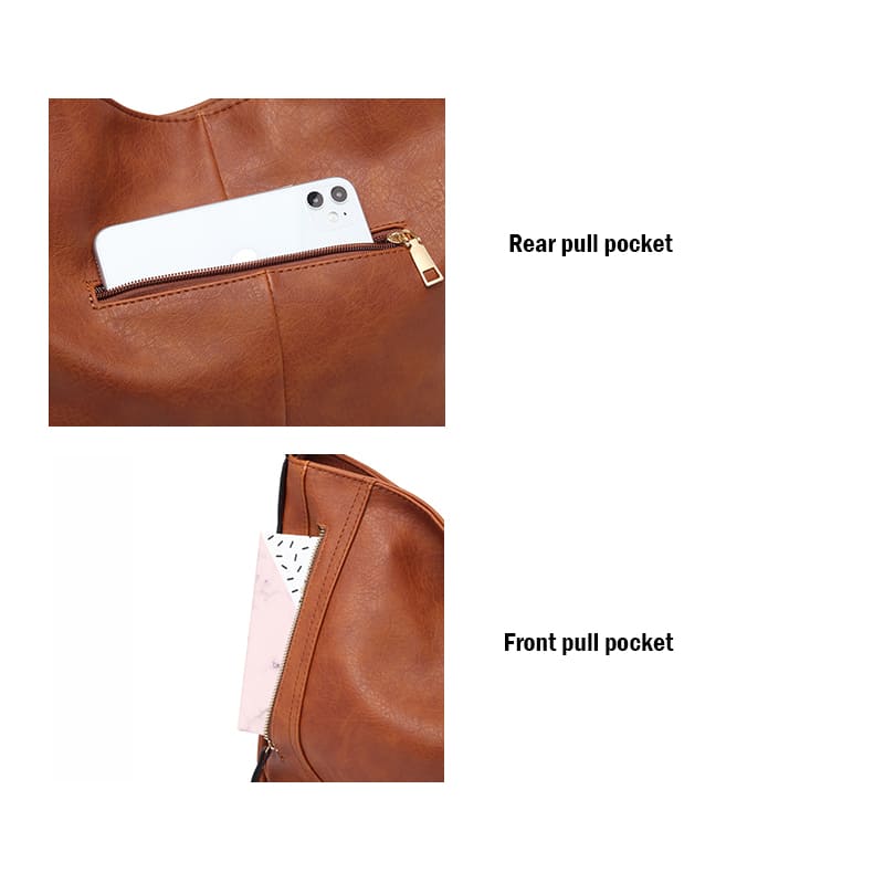 A brown Daily Handbags for Women Fashion PU Leather Tote Leisure Shoulder Bag details