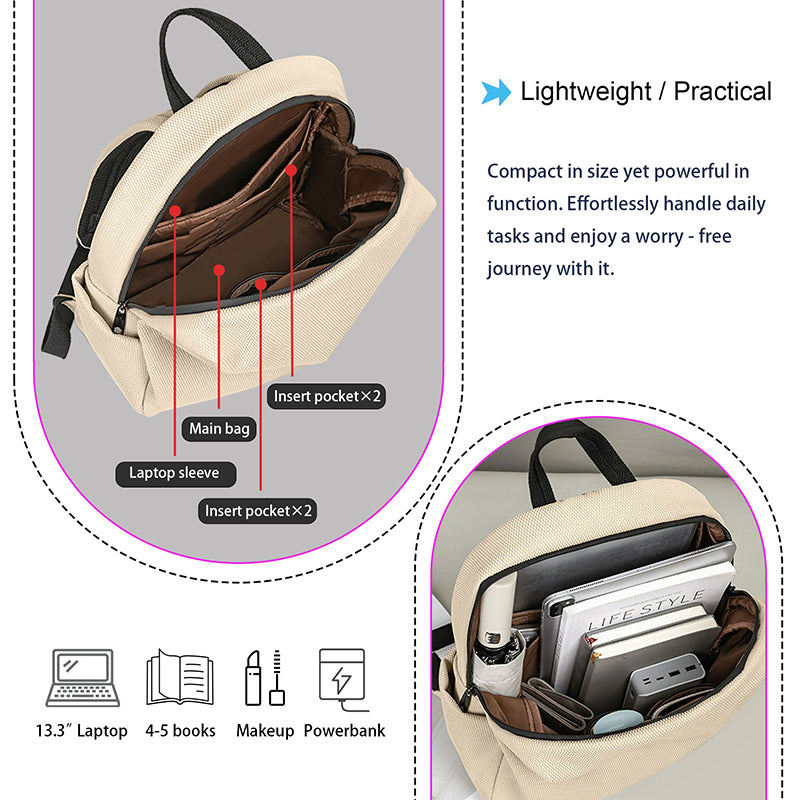 Women nylon backpack with laptop sleeve 14 L capacity lightweight