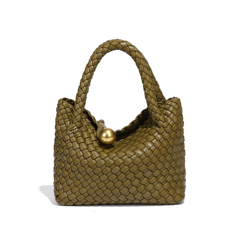 Woven PU daily handbag with simple design for women-Curry