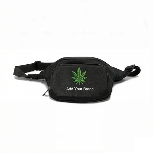 smell proof waist bag black customizable hemp leaf pattern