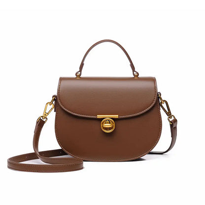 PU leather saddle bag chocolate brown front view designer crossbody bag