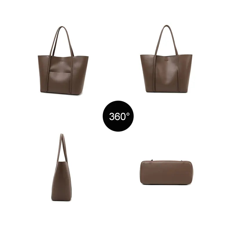 PU leather tote bag four color options khaki coffee black off-white