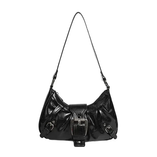 Retro underarm shoulder bag with vintage metal buckle PU-Black