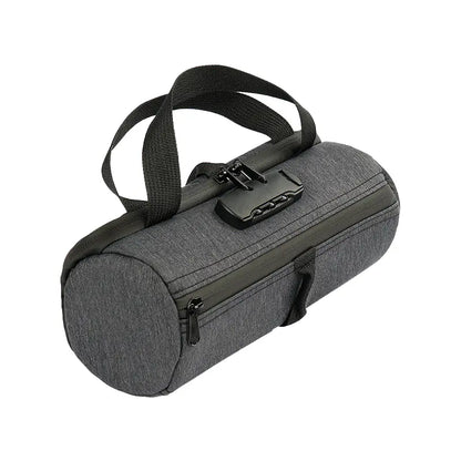 Closed view of smell proof bag showing combination lock and top handle