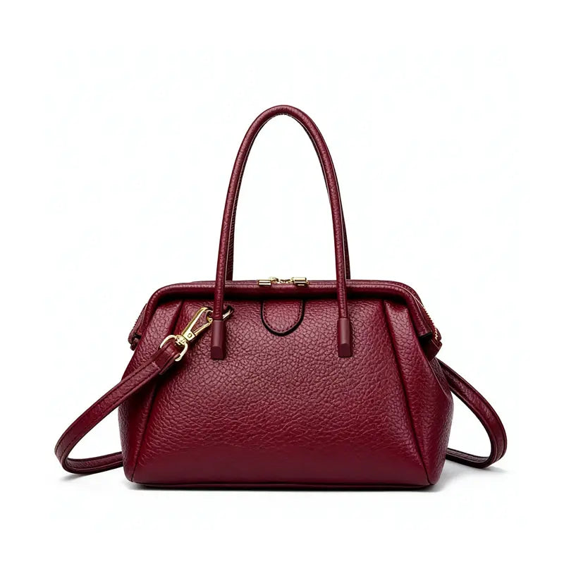 PU leather doctor bag wine red front view designer handbag