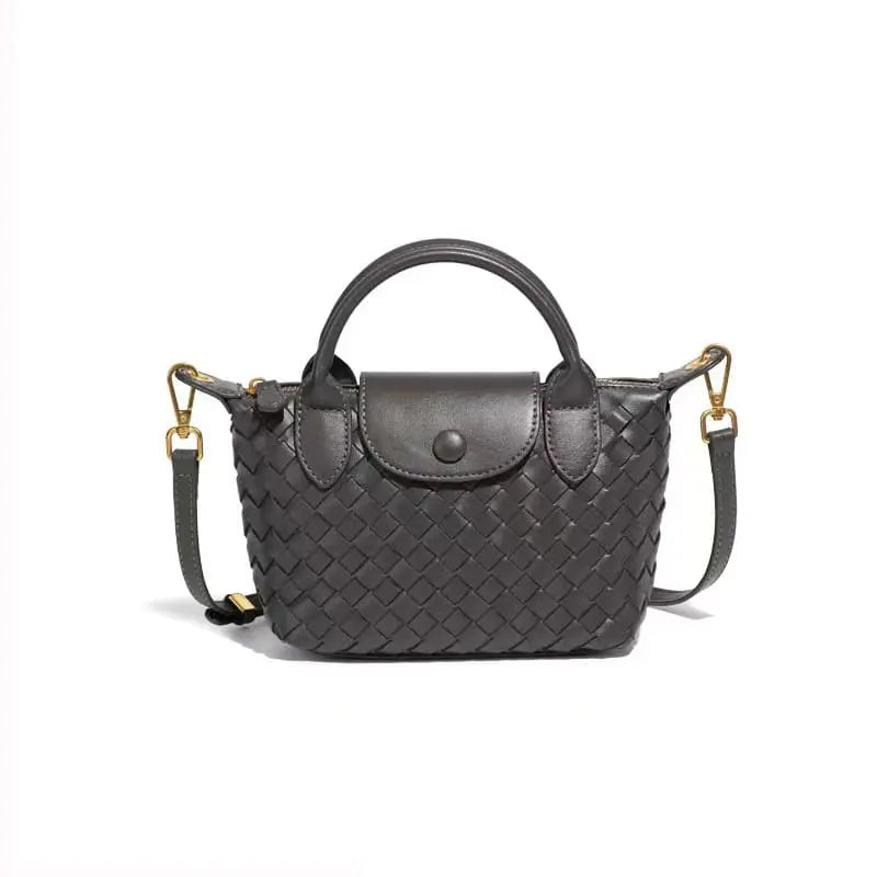 Fashionable woven PU handbag designed for women daily wear-Charcoal