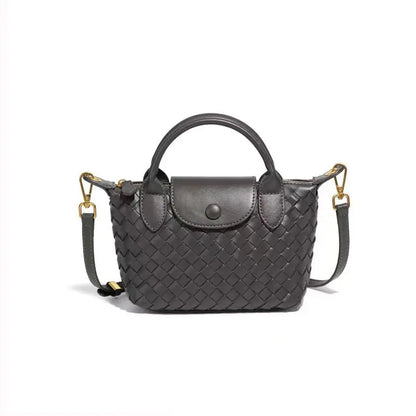 Fashionable woven PU handbag designed for women daily wear-Charcoal