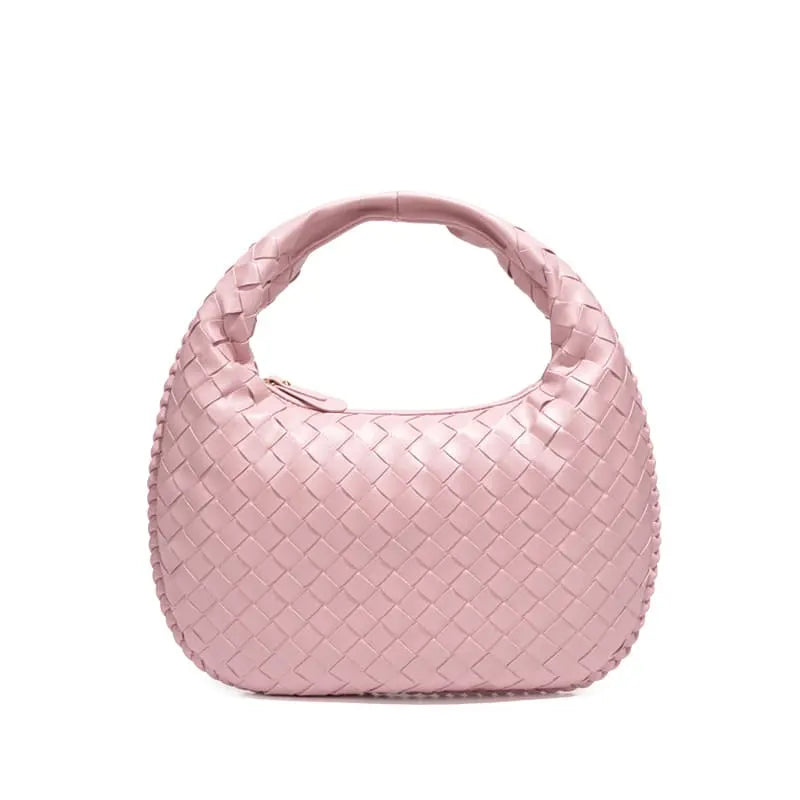 Woven PU Tote Handbag woven design daily PU material-pink