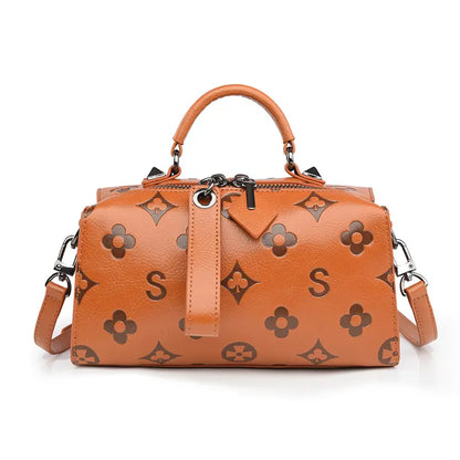 women's barrel handbag wholesale embossed black front view