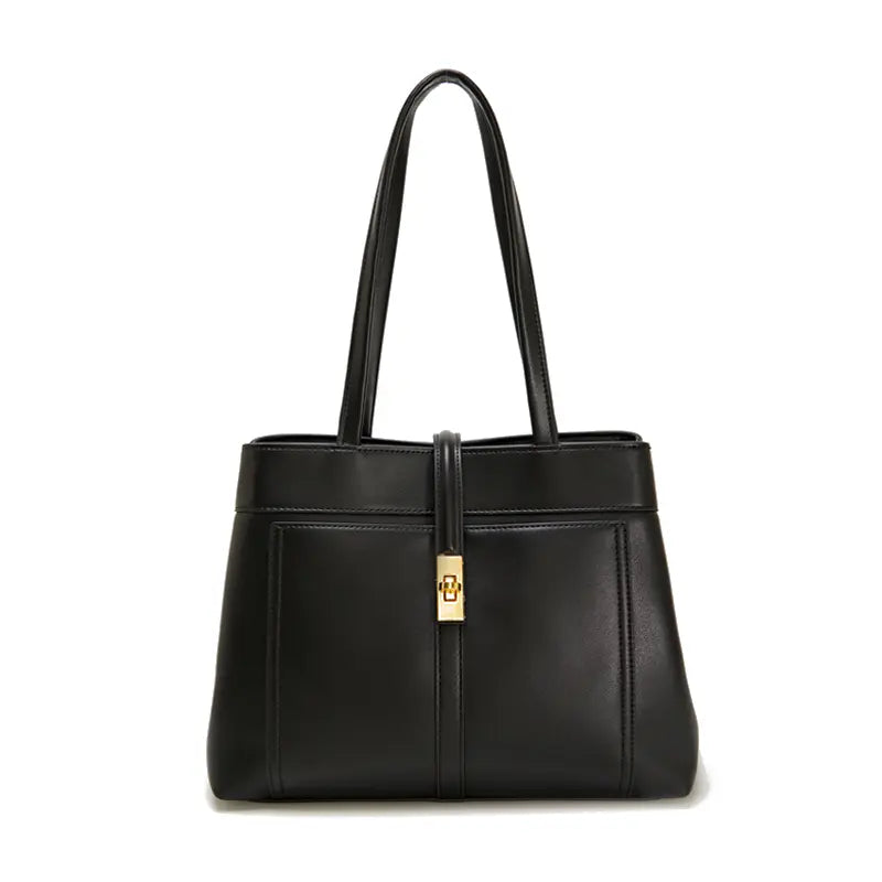 Canvas tote bag with PU leather trim black front view structured tote