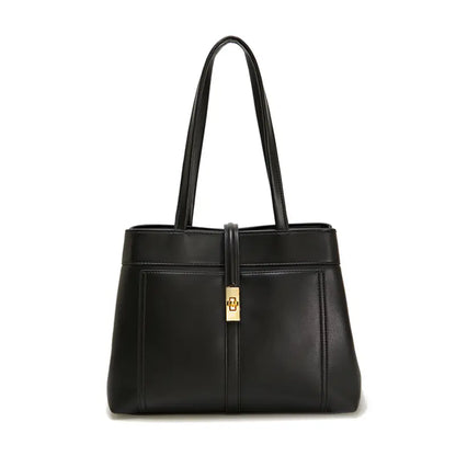 Canvas tote bag with PU leather trim black front view structured tote