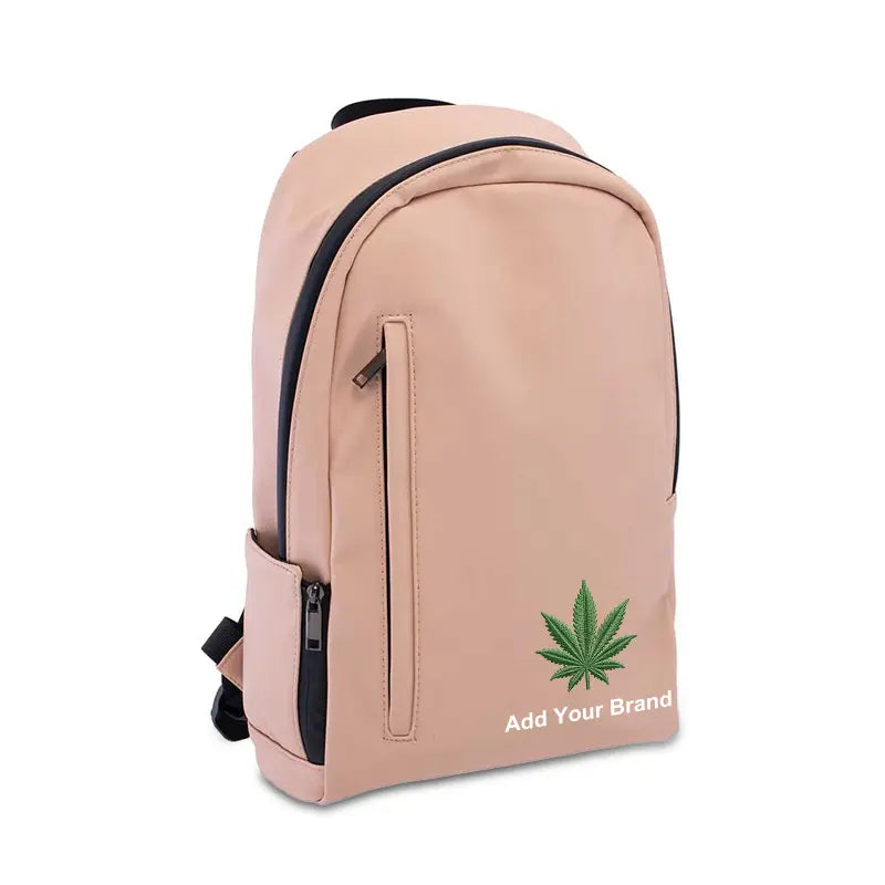 smell proof backpack nylon pink side angle multiple pockets