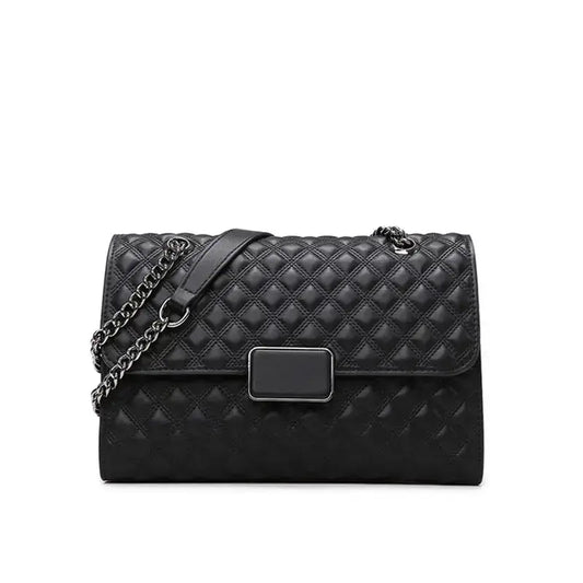 Quilted chain shoulder sling bag front view PU