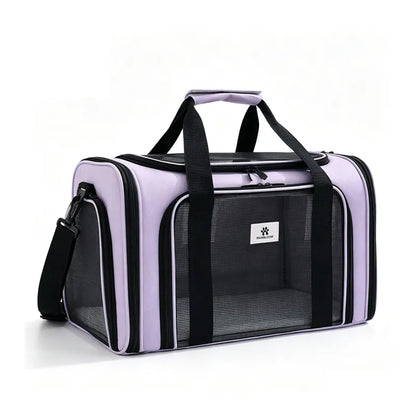 Wholesale pet carrier in lavender, breathable mesh cat and dog travel bag front view