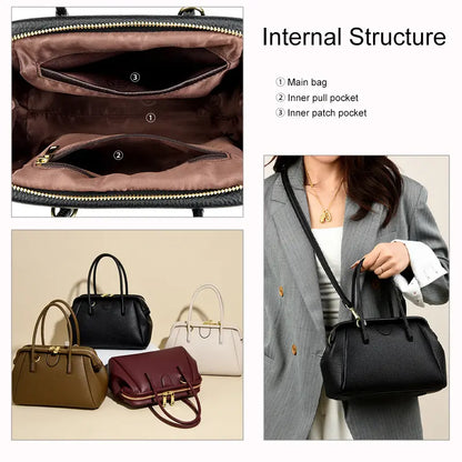 PU leather doctor bag four color options black khaki wine red off-white