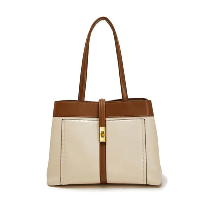 Canvas tote bag with PU leather trim white and brown front view designer tote