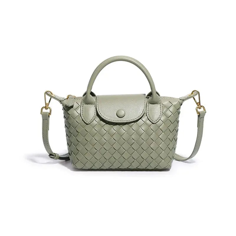 Fashionable woven PU handbag designed for women daily wear-olive green
