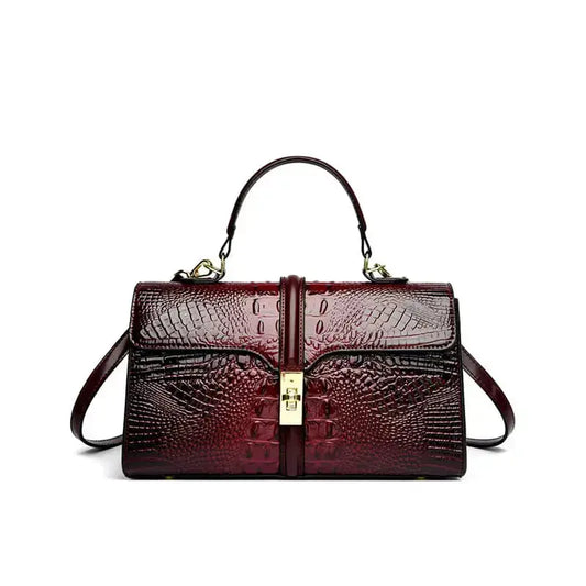 Croc texture PU sling handbag luxury style for women-wine red