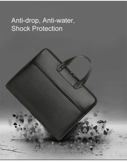 Man holding briefcase with color options inset navy blue and black