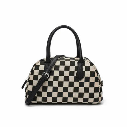 Plaid Hobo Bag Side View - Vintage Checkered Pattern PU Canvas Material Detail