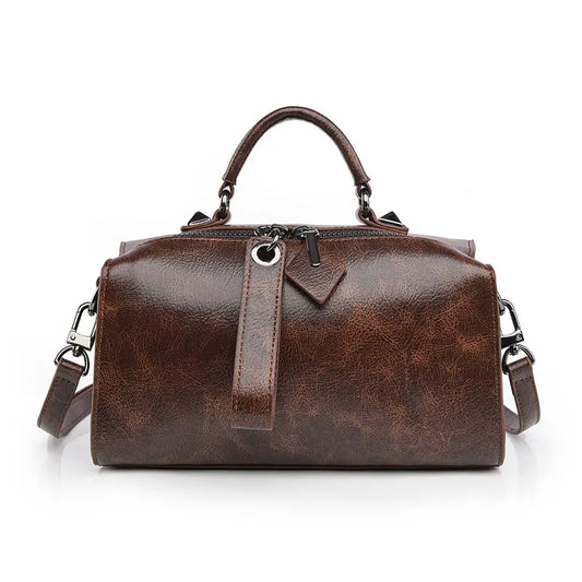 women's barrel handbag wholesale embossed yellow brown front view