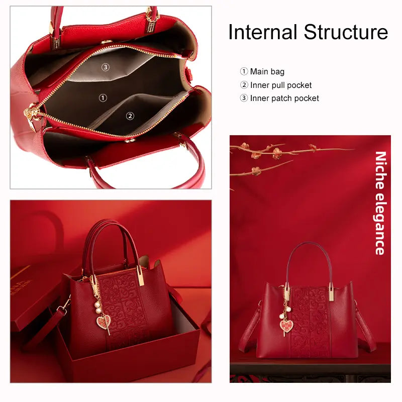 Red Embroidered Handbag in Red Gift Box - Premium Packaging for Wedding Gift