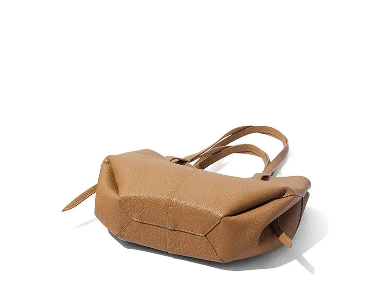 Side profile view Polene Cyme inspired genuine leather croissant bag
