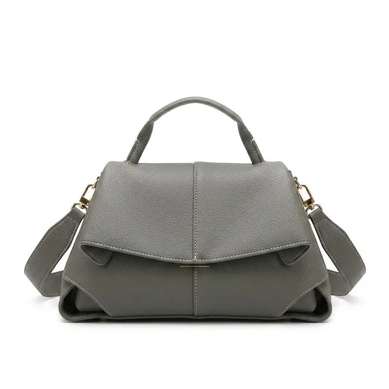 PU leather top handle handbag smoky green front view structured handbag