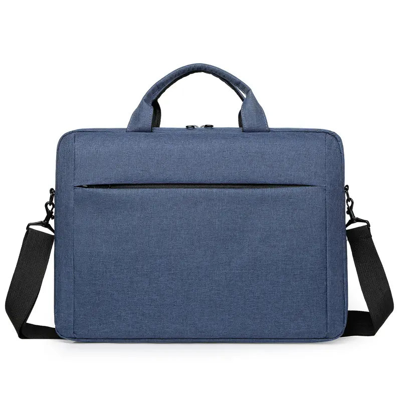 Blue briefcase front view - minimalist design with front zipper pocket