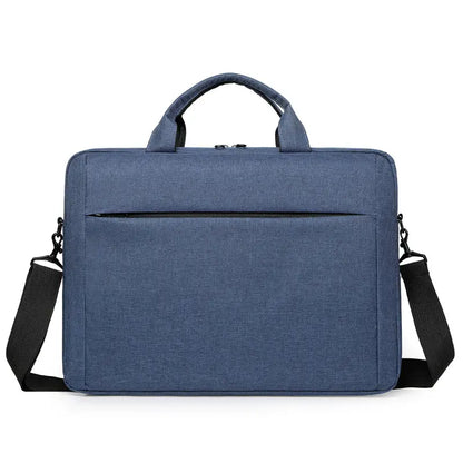 Blue briefcase front view - minimalist design with front zipper pocket
