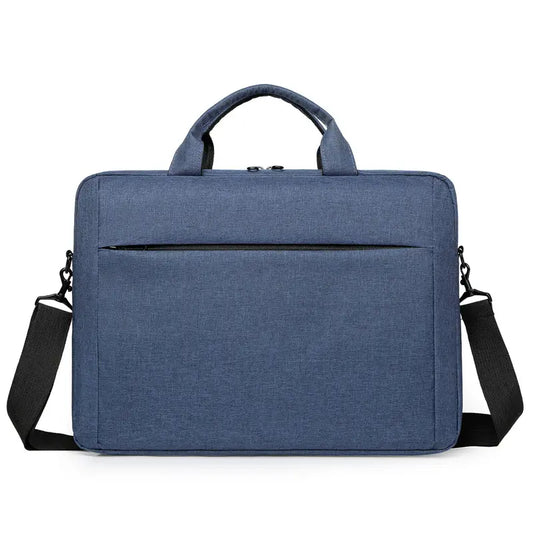 Blue briefcase front view - minimalist design with front zipper pocket