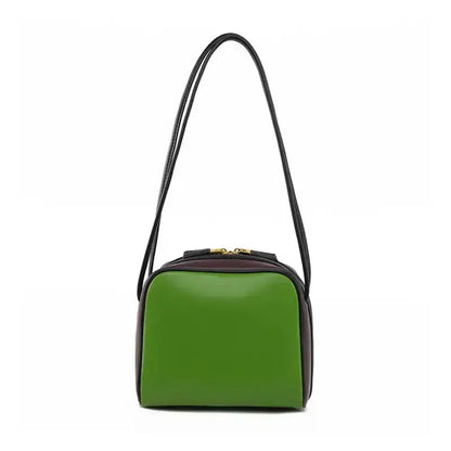 Retro bowling style handbag front view PU leather-square style green