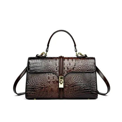Croc texture PU sling handbag luxury style for women-rusty rose