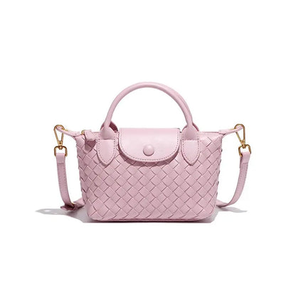Fashionable woven PU handbag designed for women daily wear-pink