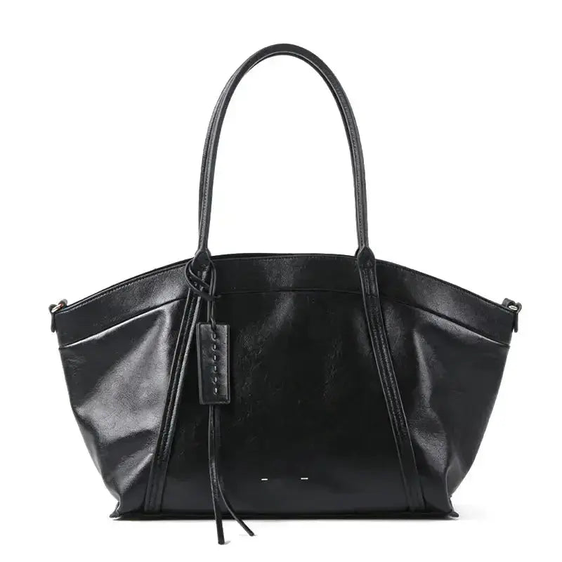 Black PU Leather Tote Bag - Side View