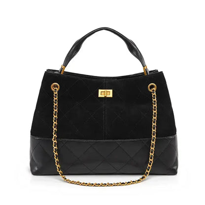 Vintage Suede Large Capacity Shoulder Handbag in matte finish front view - E Style.
