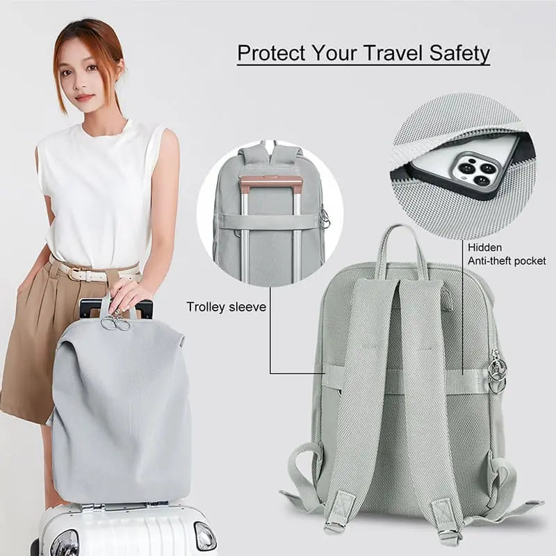 Women nylon backpack with hidden anti theft pocket