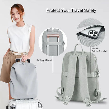 Women nylon backpack with hidden anti theft pocket