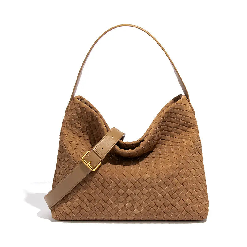 Woven Hobo Shoulder Tote Bag - Back View - Clean Design