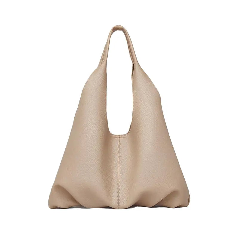 Soft PU Leather Hobo Tote Bag Taupe - Front View - Soft PU Leather