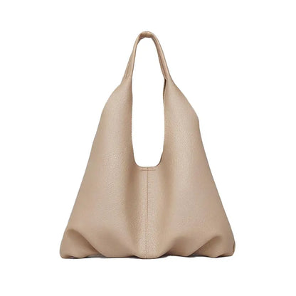 Soft PU Leather Hobo Tote Bag Taupe - Front View - Soft PU Leather