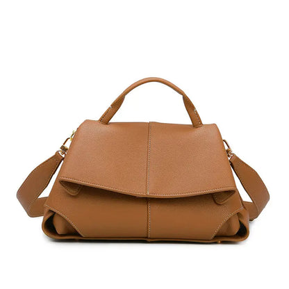 PU leather top handle handbag golden brown front view pebbled PU leather