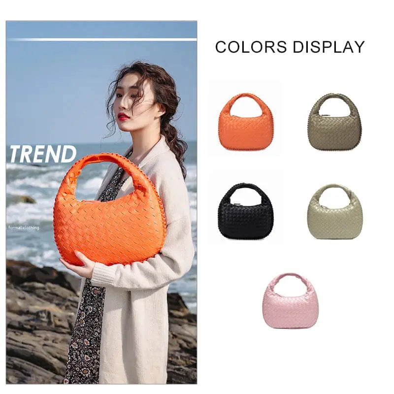 Woven PU Tote Handbag styled by model for daily wear